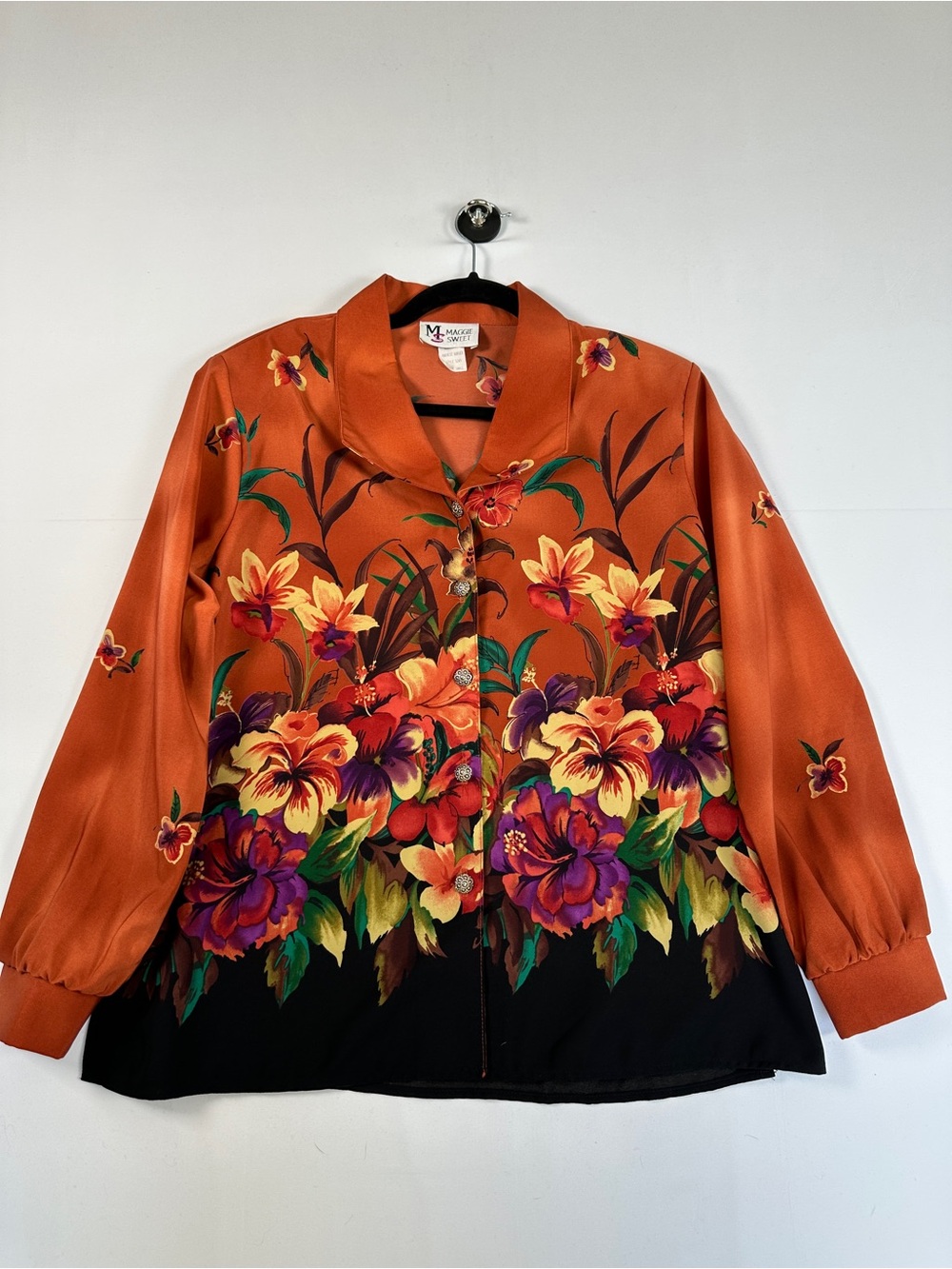 Vintage Maggie Sweet Floral Button-Down Blouse Burnt Orange Petite S